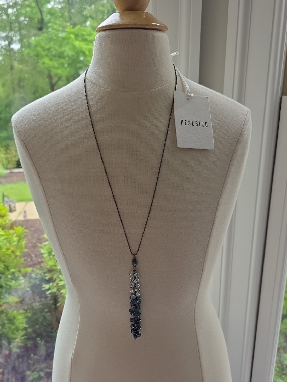 Peserico Silver Chain Necklace with Blue Tassel Crystals
